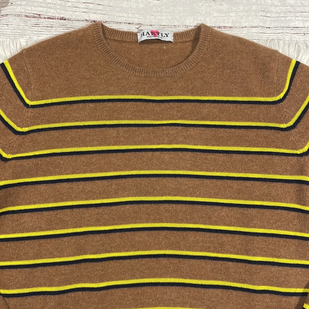 Kule Camel Cashmere Blend Samara Stripe Crewneck Sweater - Picture 6 of 10